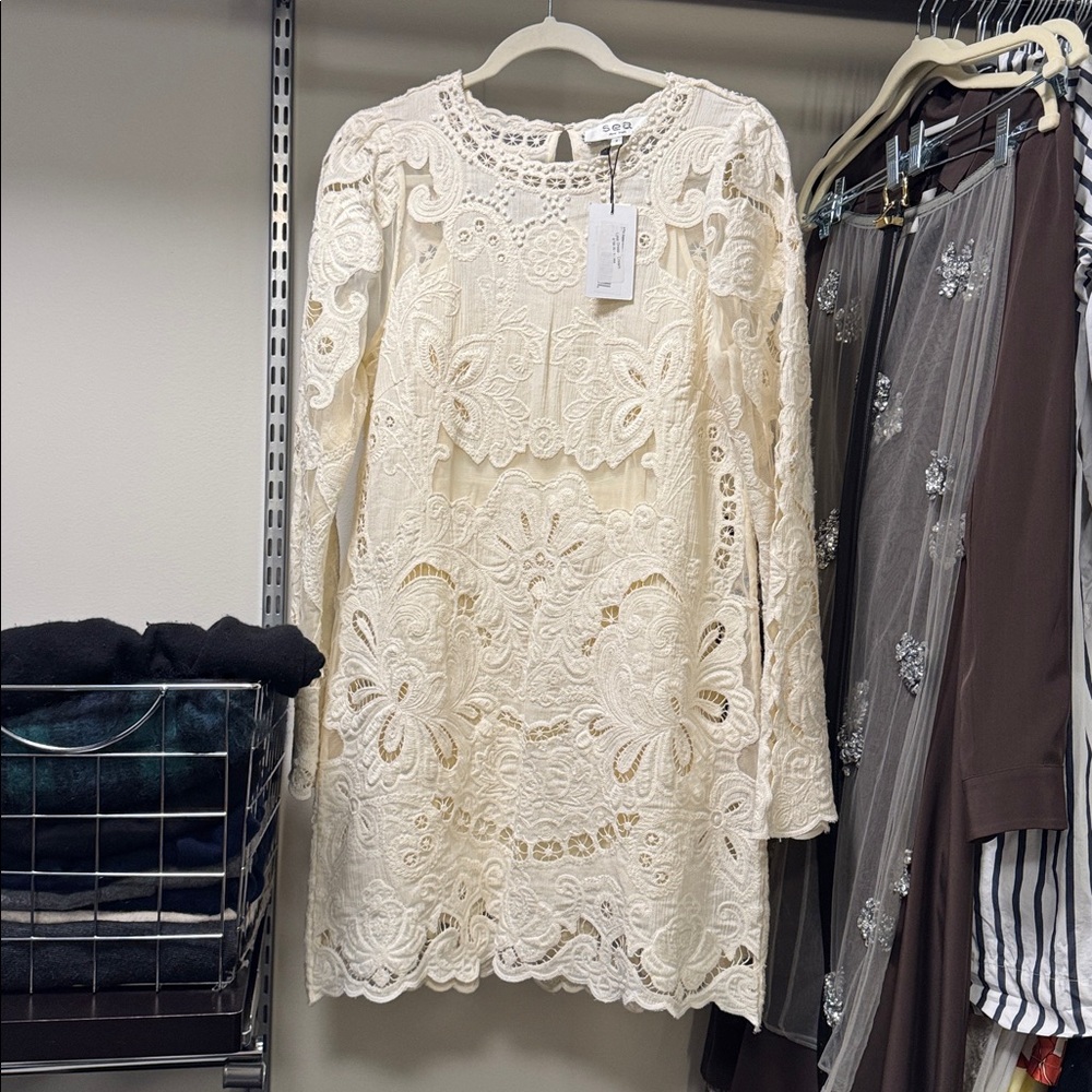 Sea New York Lysa Cream Lace Long Sleeve Dress - Picture 2 of 7